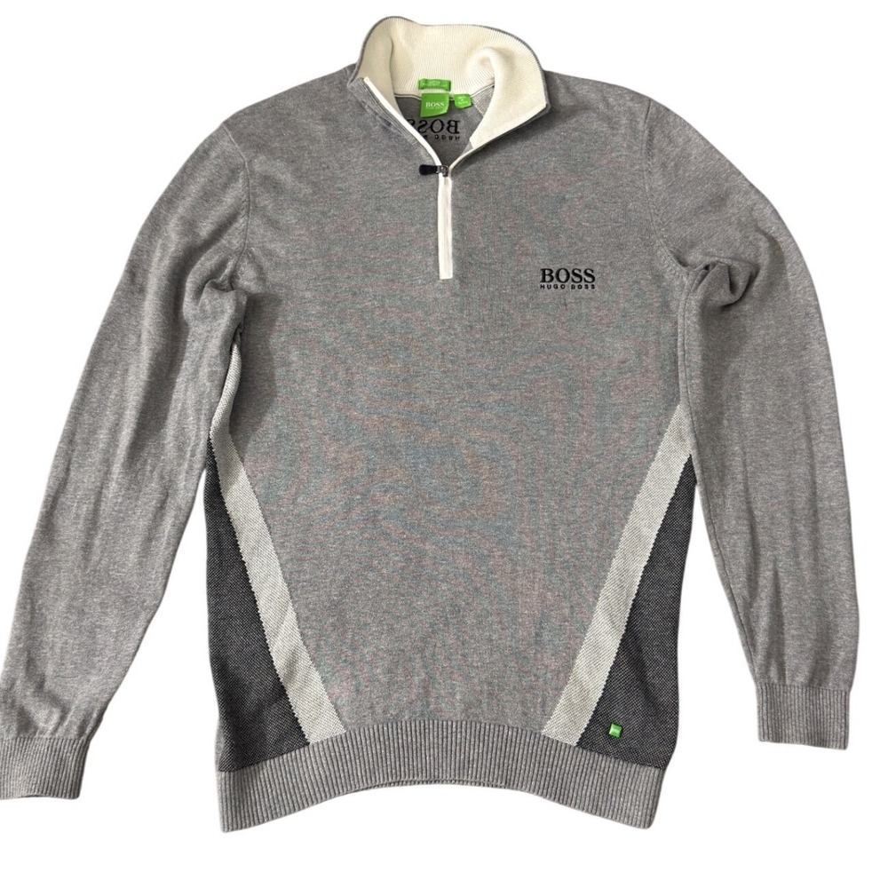 Hugo Boss Zelchlor Mens Grey Water Repellent Cotton Quarter Zip Sweater M ii10